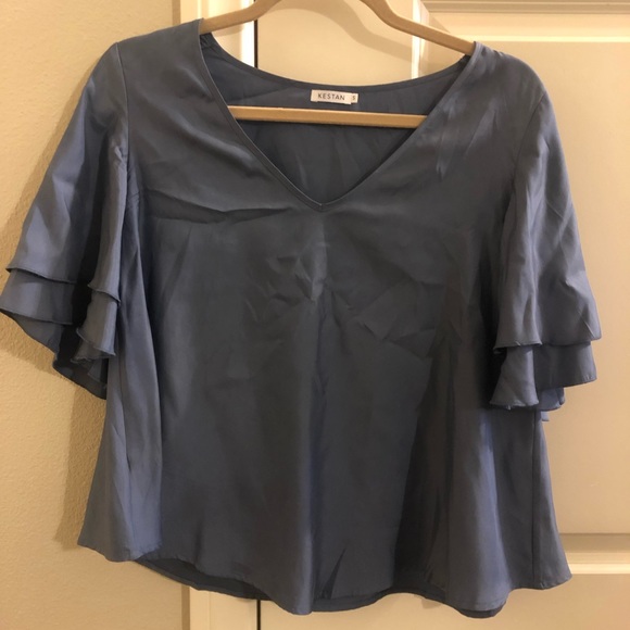 Blue blouse with ruffled sleeves - Picture 1 of 1